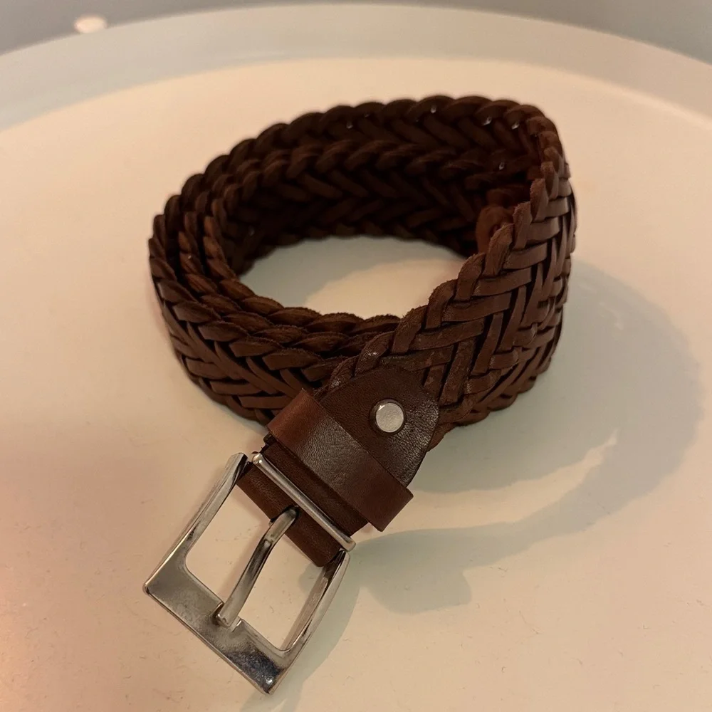 Moroccan Woven Leather Belt Brown NWOT Boho Braided Handcrafted 51” Artisan Belt